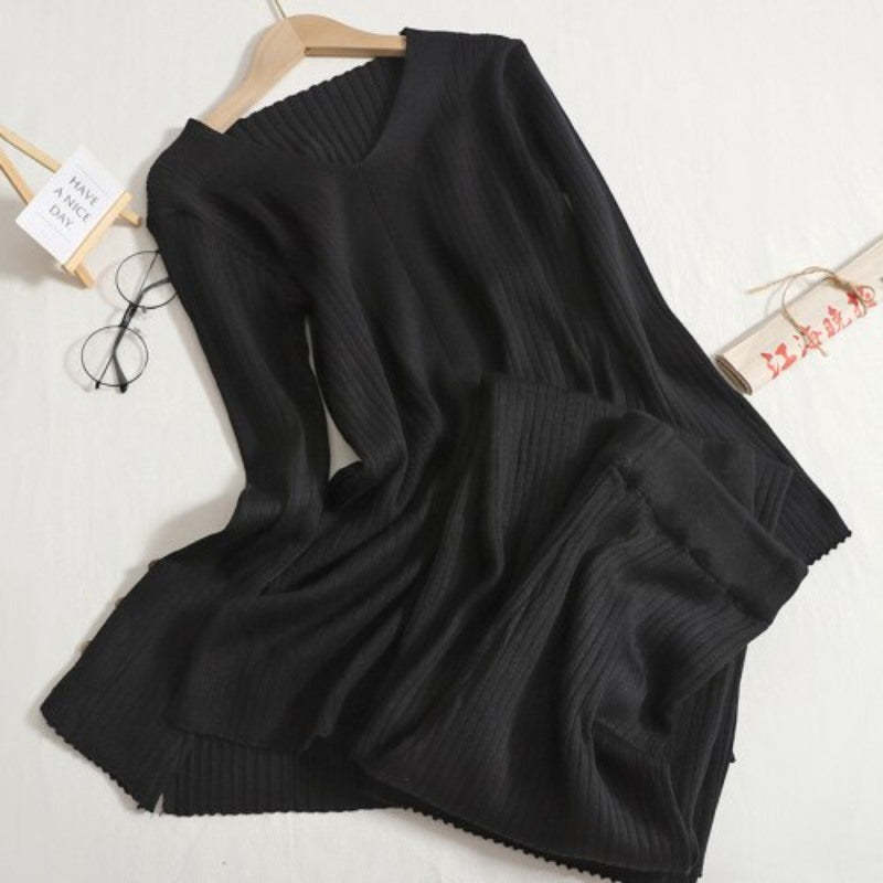 Solid V-Neck Slit And Wide Leg Pant Set-Soco Hoodie