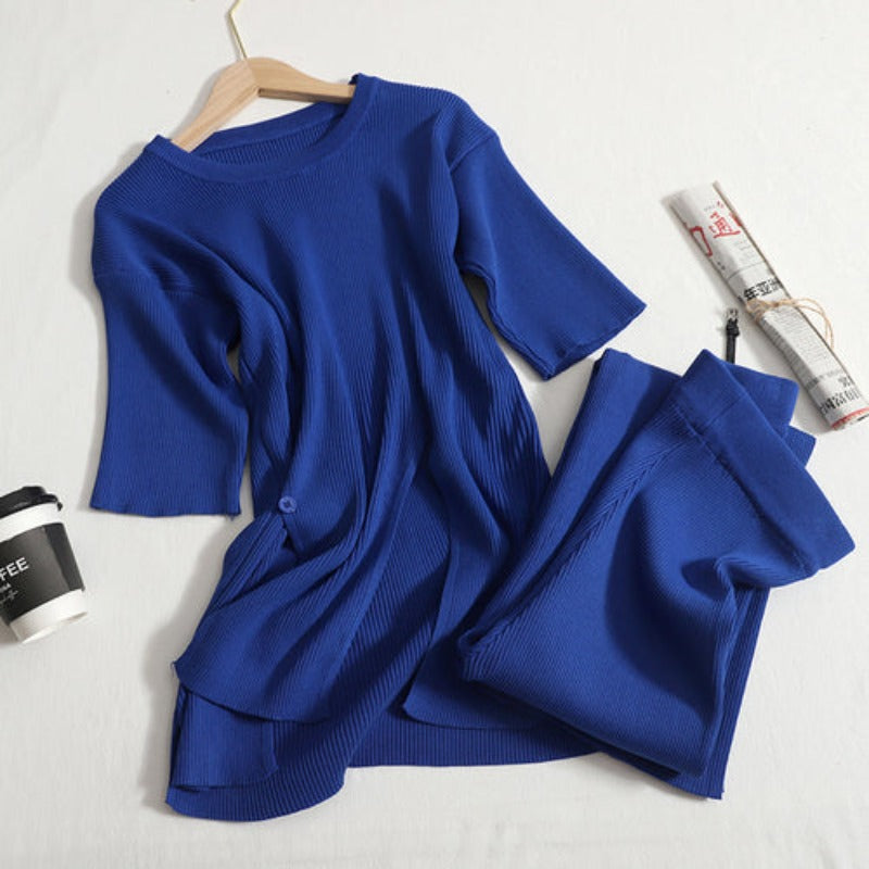 Loose Solid Split Knitted Sweater Set-Soco Hoodie