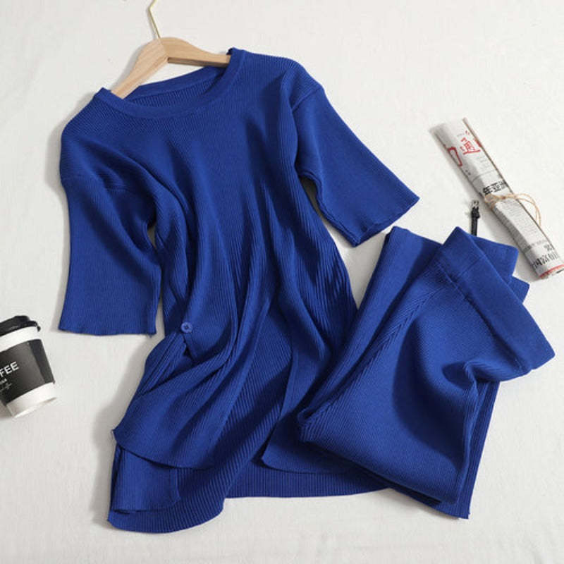 Loose Solid Split Knitted Sweater Set-Soco Hoodie