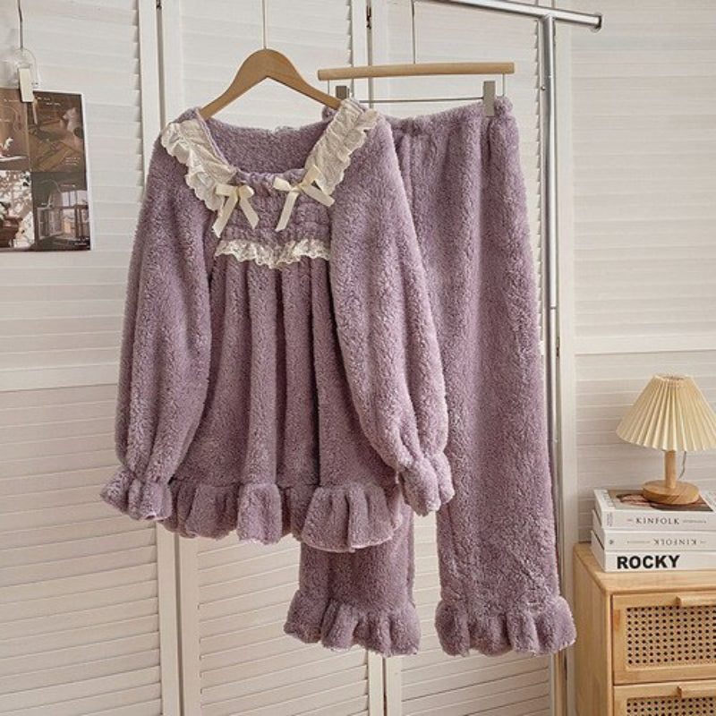 Korean Lace Long Pajama Set For Women-Soco Hoodie