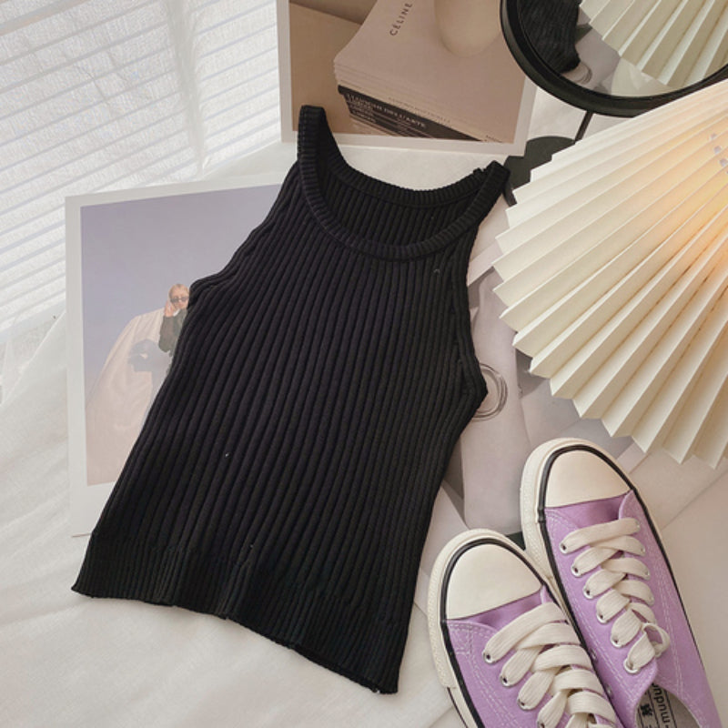 Slim Casual Knitted O-Neck Sleeveless Camisole-Soco Hoodie