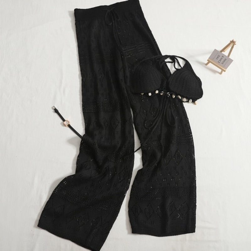 Crochet Lace-Up Hollow Knitted Suit-Soco Hoodie