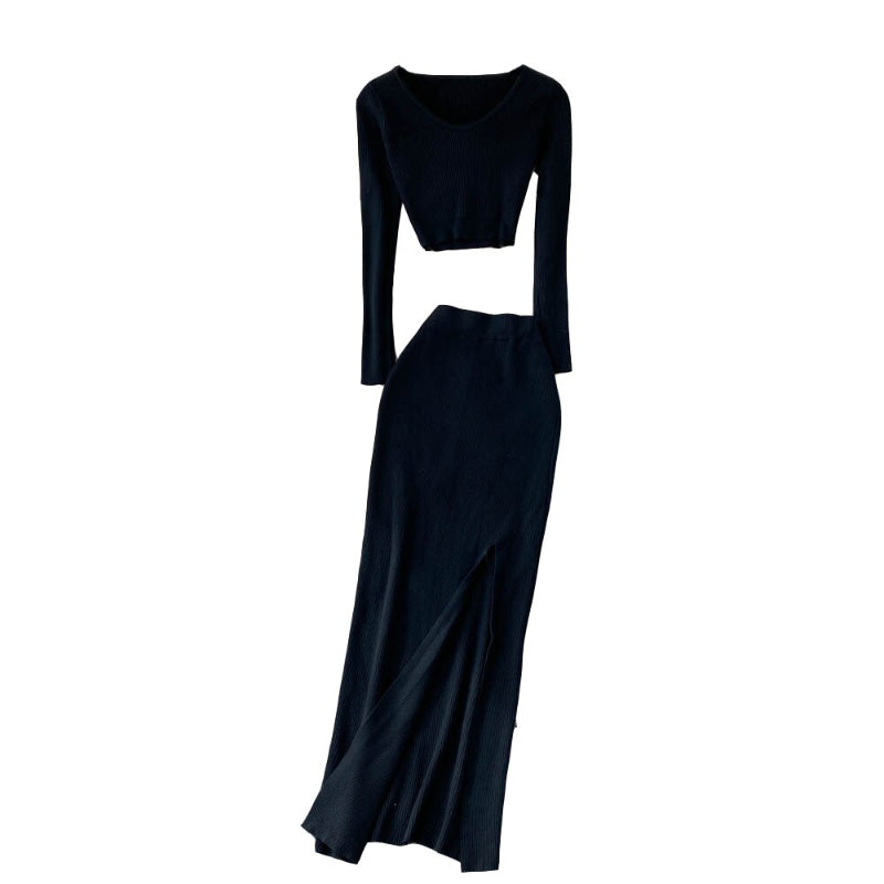 Knitted Thicken 2 Piece Long Skirt Set-Soco Hoodie