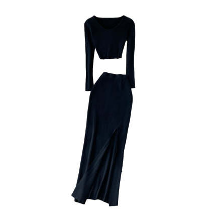 Knitted Thicken 2 Piece Long Skirt Set-Soco Hoodie