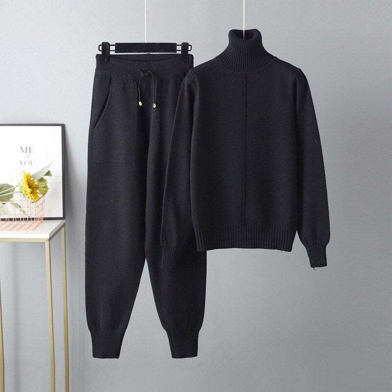 Casual Turtleneck 2 Piece Women's Sweater-Soco Hoodie