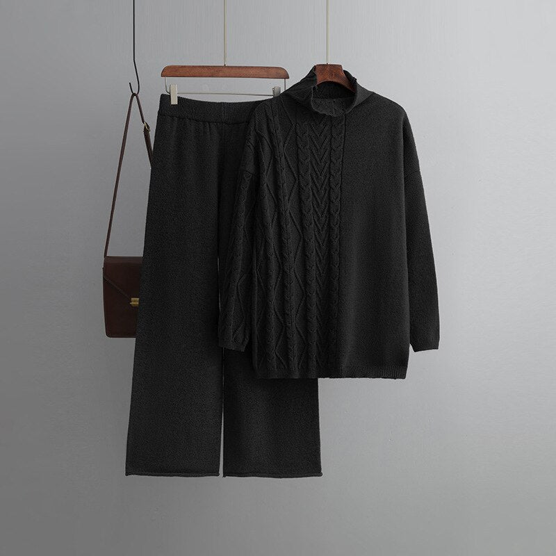 Women's Thick Turtleneck Twisted Loose Pants Set-Soco Hoodie