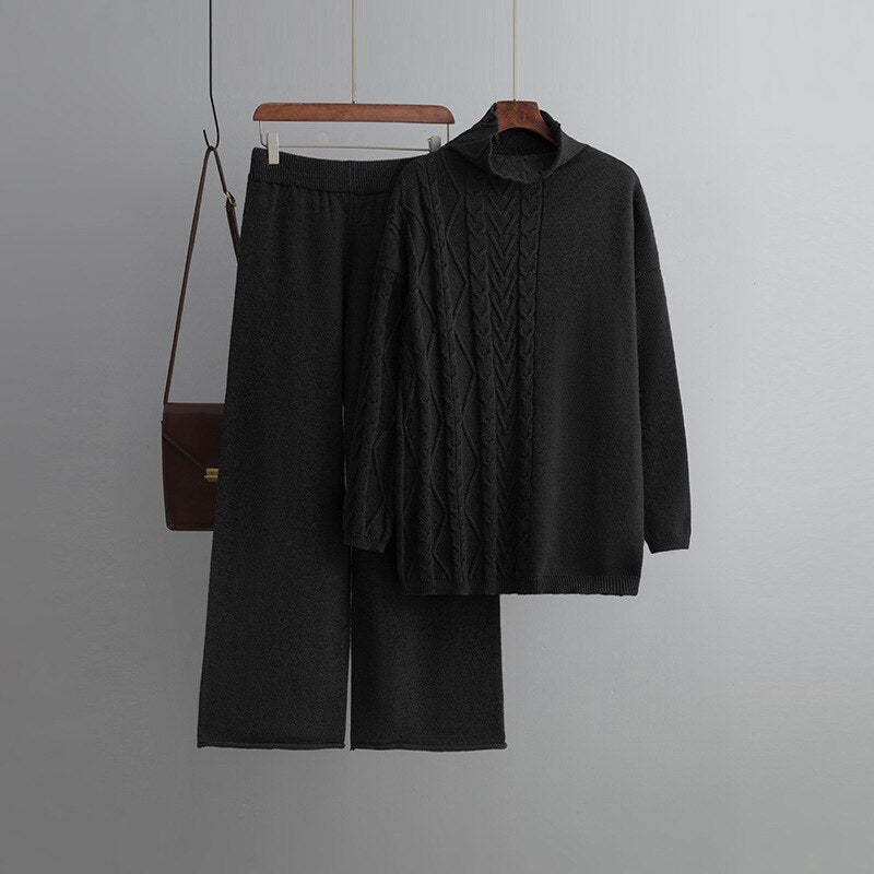 Women's Thick Turtleneck Twisted Loose Pants Set-Soco Hoodie