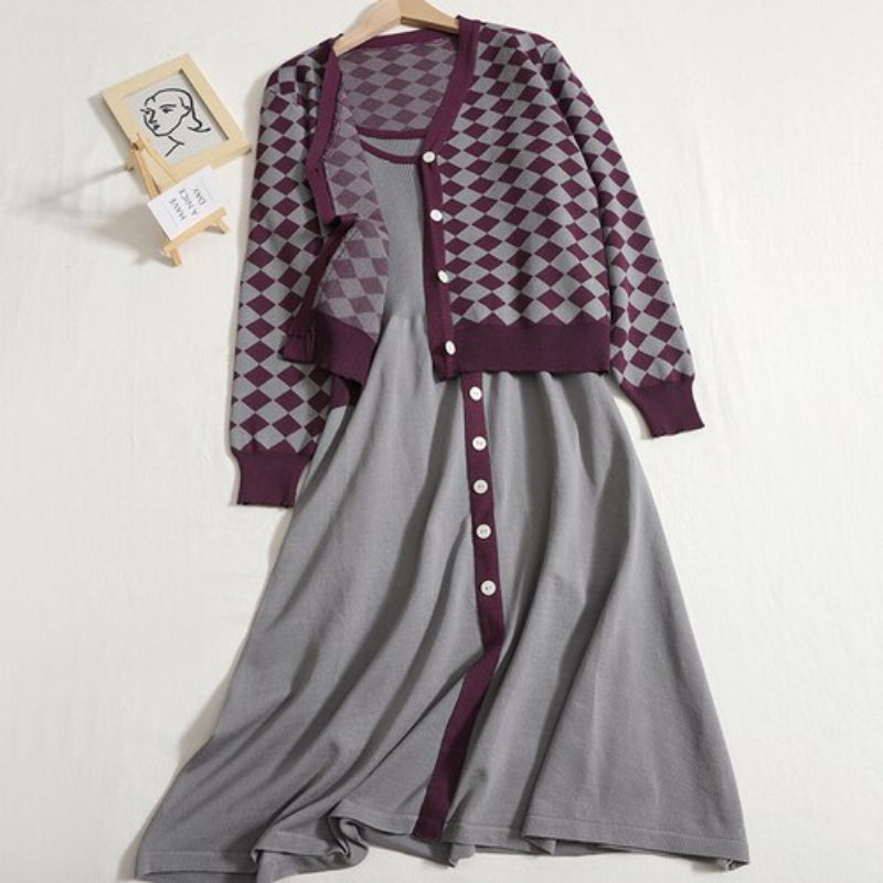 Women's Long-Sleeved Knitted Cardigan 2 Pieces Set-Soco Hoodie