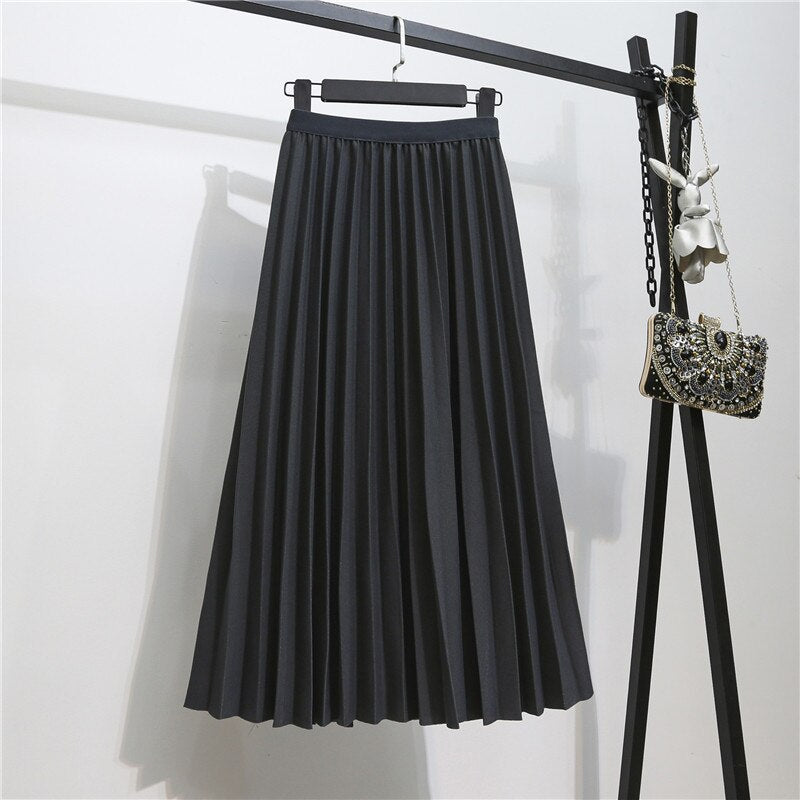 Retro Slim Pleated Mid-Length Skirt For Women-Soco Hoodie