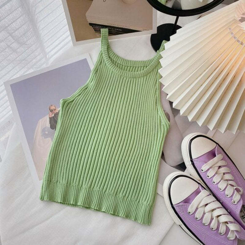 Slim Casual Knitted O-Neck Sleeveless Camisole-Soco Hoodie
