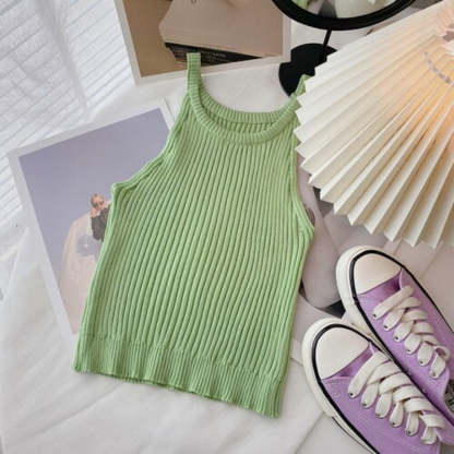 Slim Casual Knitted O-Neck Sleeveless Camisole-Soco Hoodie