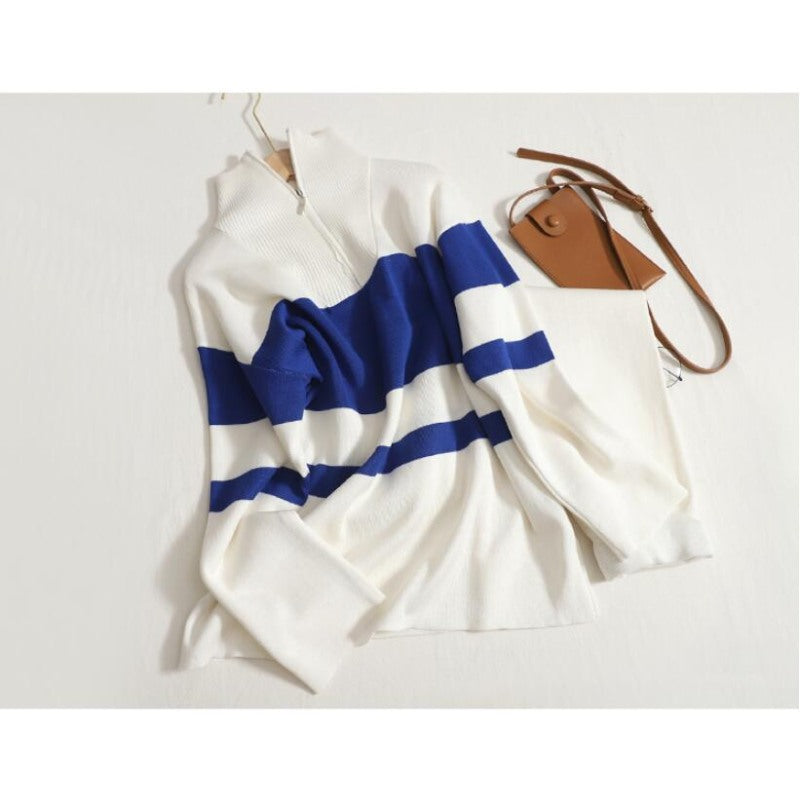 Turtleneck Striped Knit Pants Suit For Women-Soco Hoodie