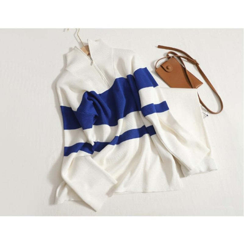 Turtleneck Striped Knit Pants Suit For Women-Soco Hoodie