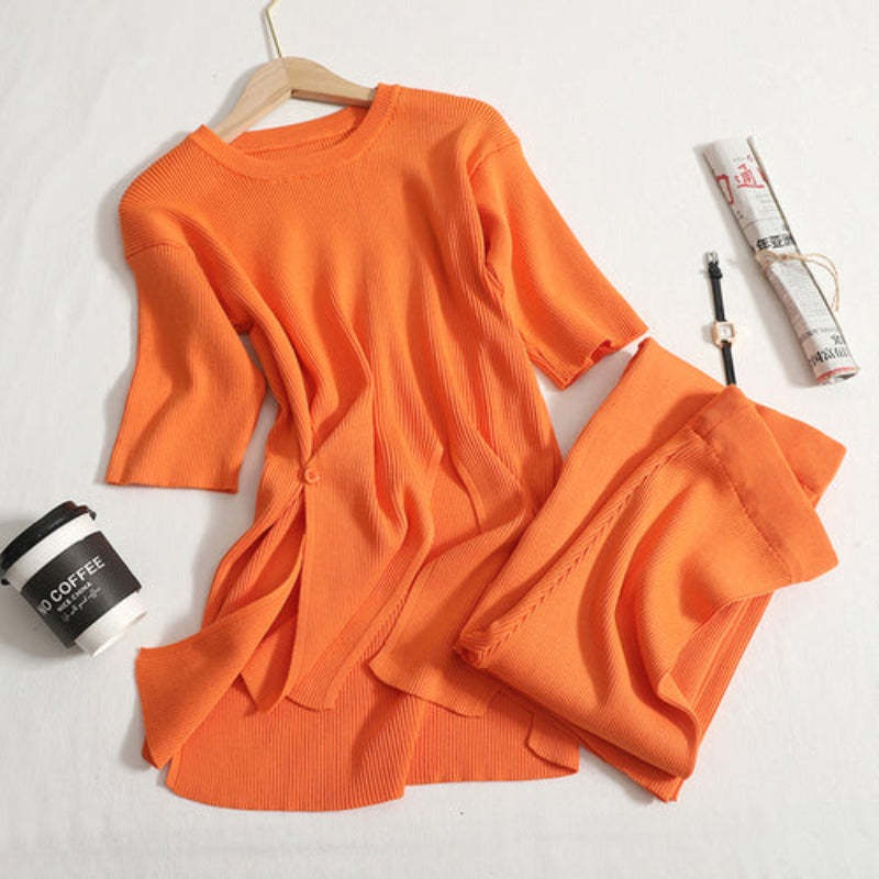 Loose Solid Split Knitted Sweater Set-Soco Hoodie