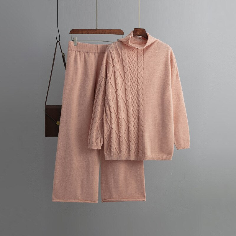 Women's Thick Turtleneck Twisted Loose Pants Set-Soco Hoodie