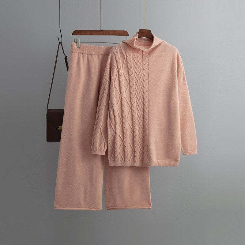 Women's Thick Turtleneck Twisted Loose Pants Set-Soco Hoodie