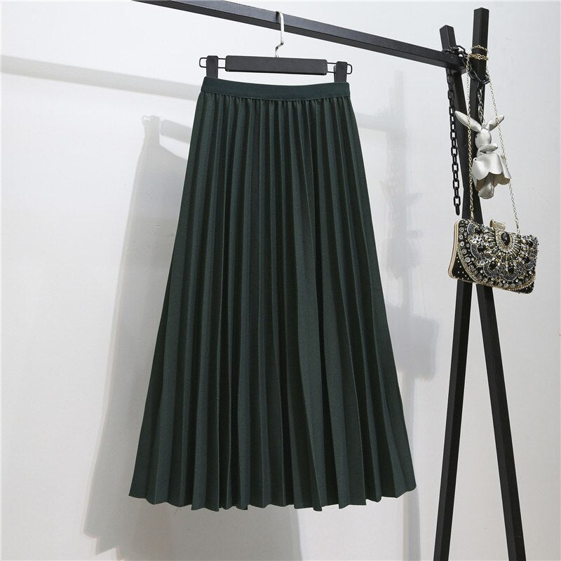 Retro Slim Pleated Mid-Length Skirt For Women-Soco Hoodie