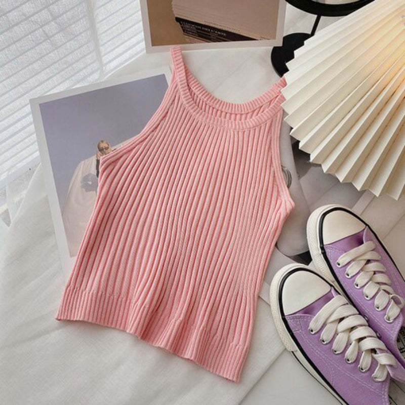 Slim Casual Knitted O-Neck Sleeveless Camisole-Soco Hoodie