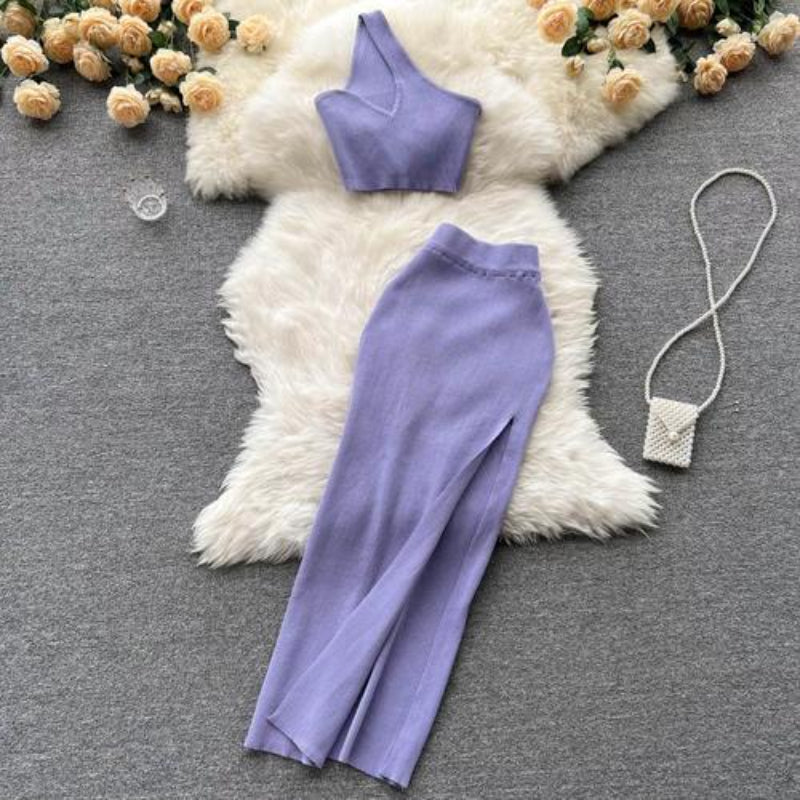 2 Pieces Retro Suspender Knitted Skirt Set-Soco Hoodie