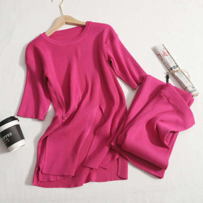 Loose Solid Split Knitted Sweater Set-Soco Hoodie