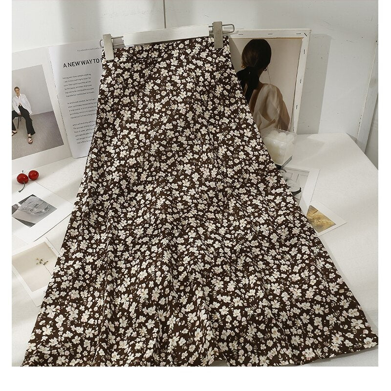 Retro Floral Printed Long Skirts For Women-Soco Hoodie