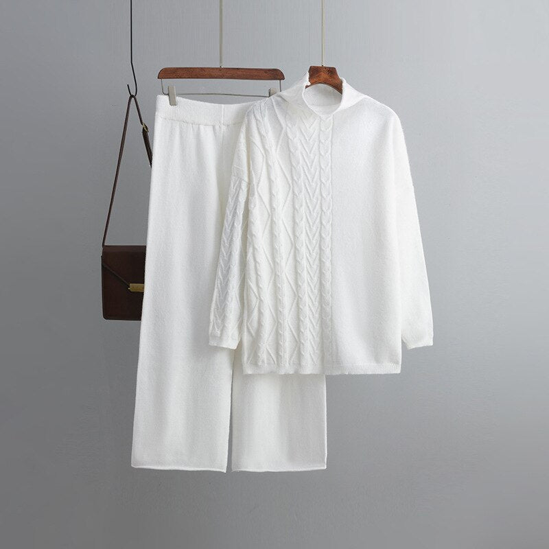 Women's Thick Turtleneck Twisted Loose Pants Set-Soco Hoodie