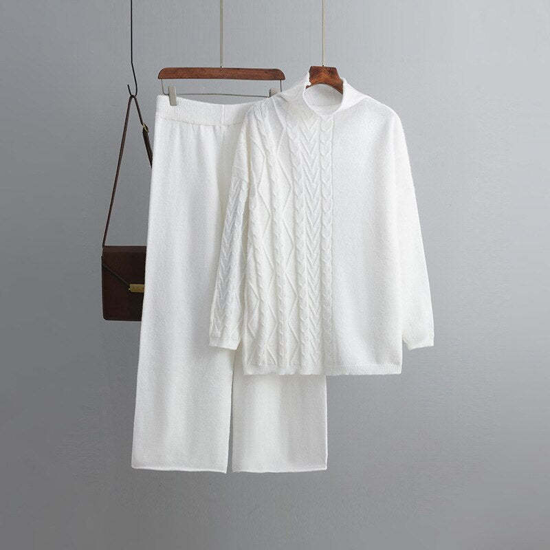 Women's Thick Turtleneck Twisted Loose Pants Set-Soco Hoodie