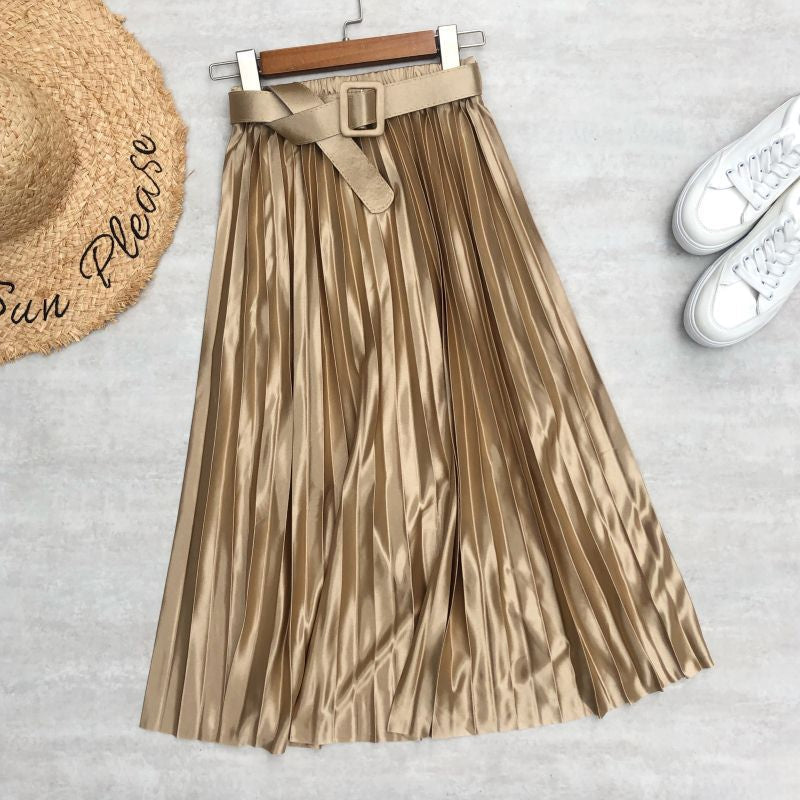 Colorful Solid Satin Pleated Skirt For Women-Soco Hoodie