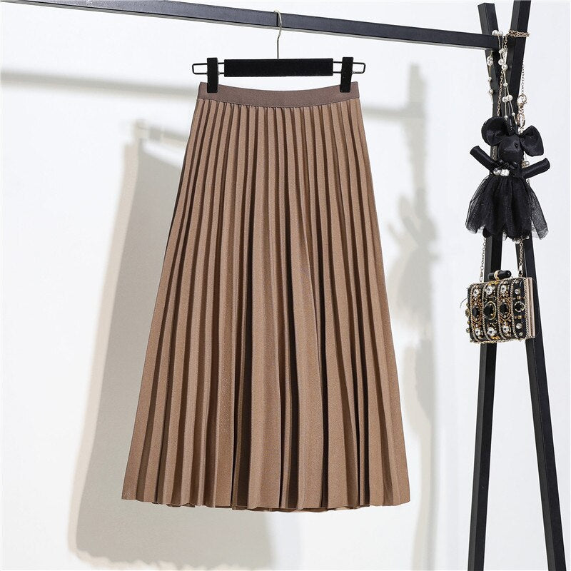 Retro Slim Pleated Mid-Length Skirt For Women-Soco Hoodie