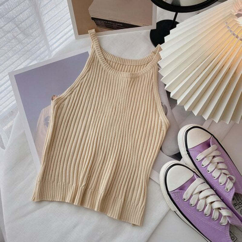 Slim Casual Knitted O-Neck Sleeveless Camisole-Soco Hoodie