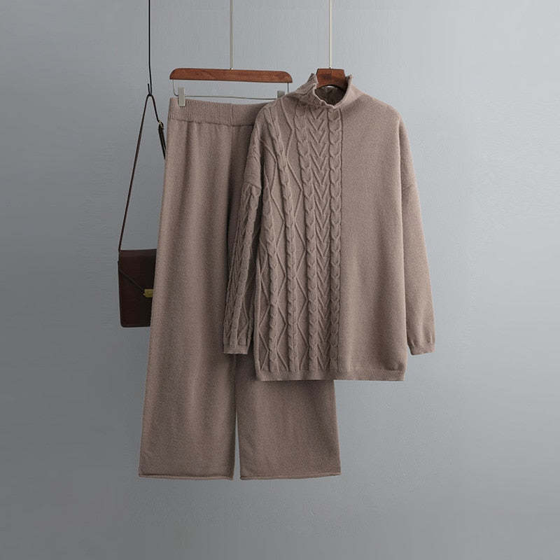 Women's Thick Turtleneck Twisted Loose Pants Set-Soco Hoodie