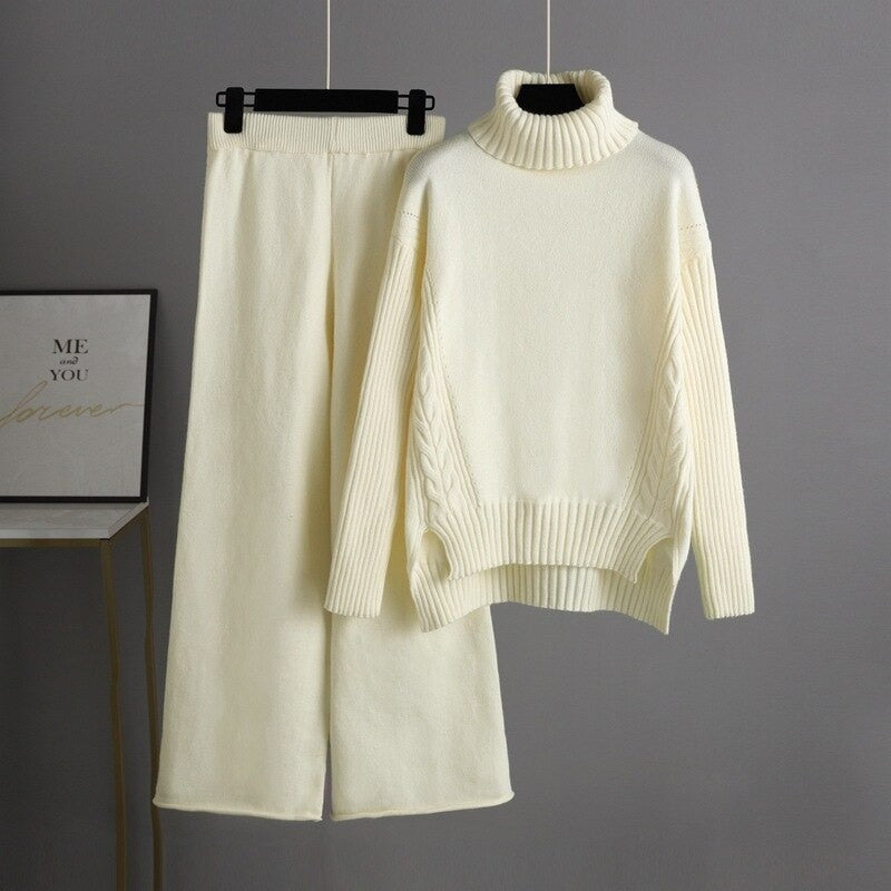 Thick Turtleneck Pullover Sweater Sets For Women-Soco Hoodie