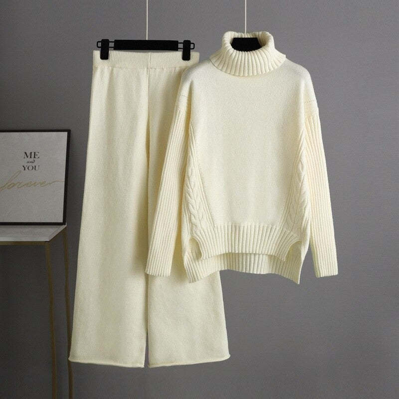 Thick Turtleneck Pullover Sweater Sets For Women-Soco Hoodie