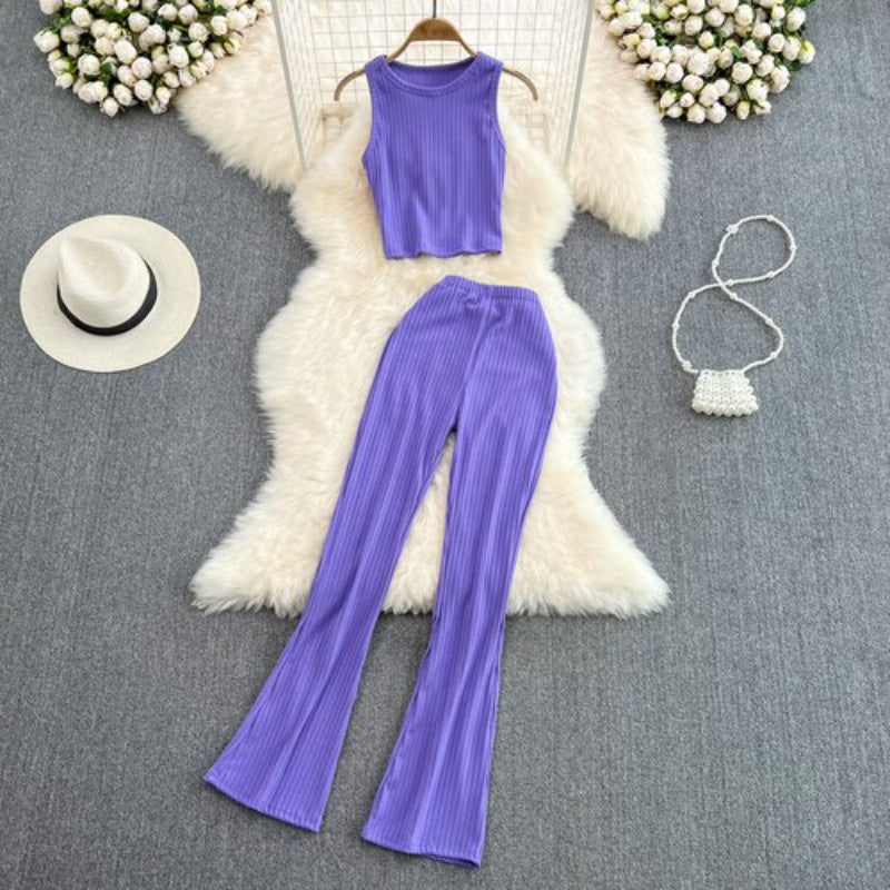 Casual Vest Sleeveless O-Neck 2 Piece Set-Soco Hoodie