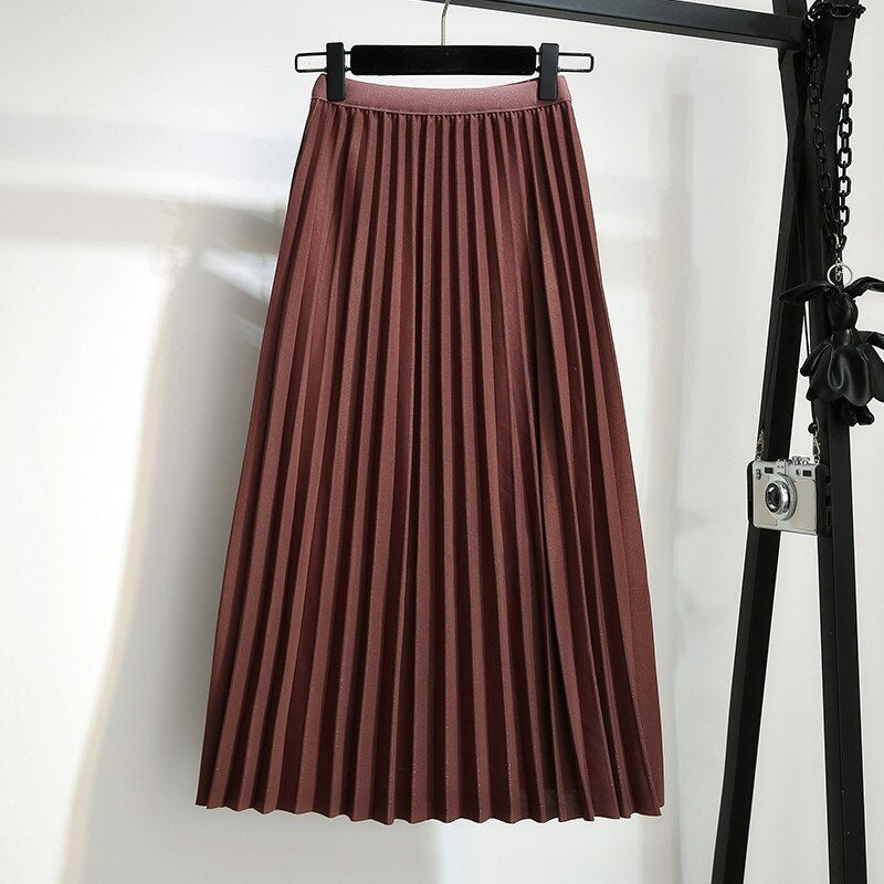 Retro Slim Pleated Mid-Length Skirt For Women-Soco Hoodie