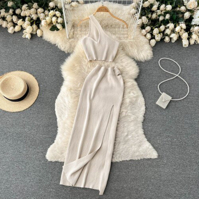 2 Pieces Retro Suspender Knitted Skirt Set-Soco Hoodie