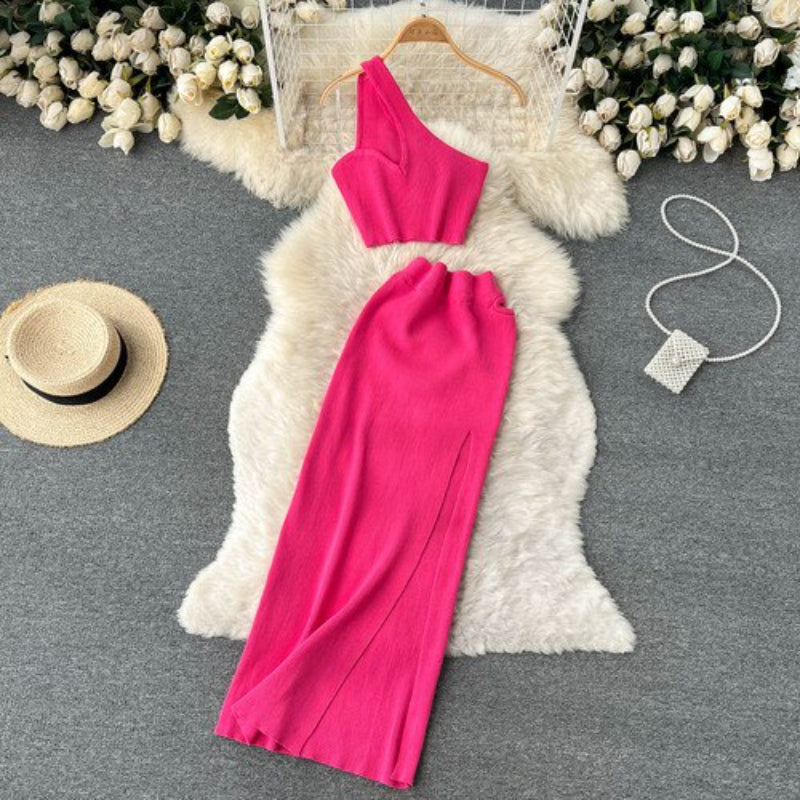 2 Pieces Retro Suspender Knitted Skirt Set-Soco Hoodie