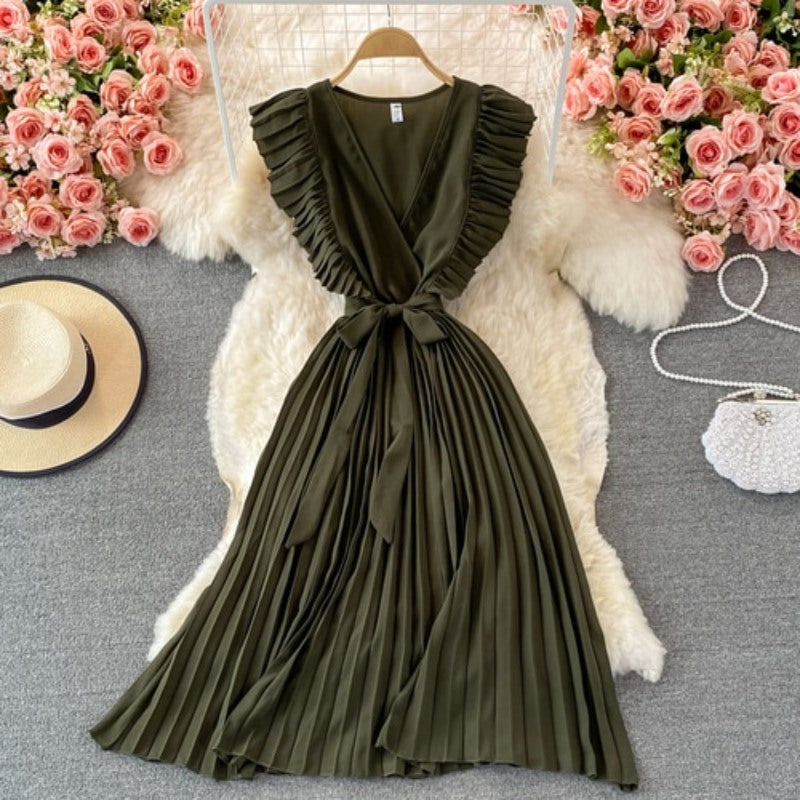 Elegant Solid Color V-neck Slim Dress For Women-Soco Hoodie