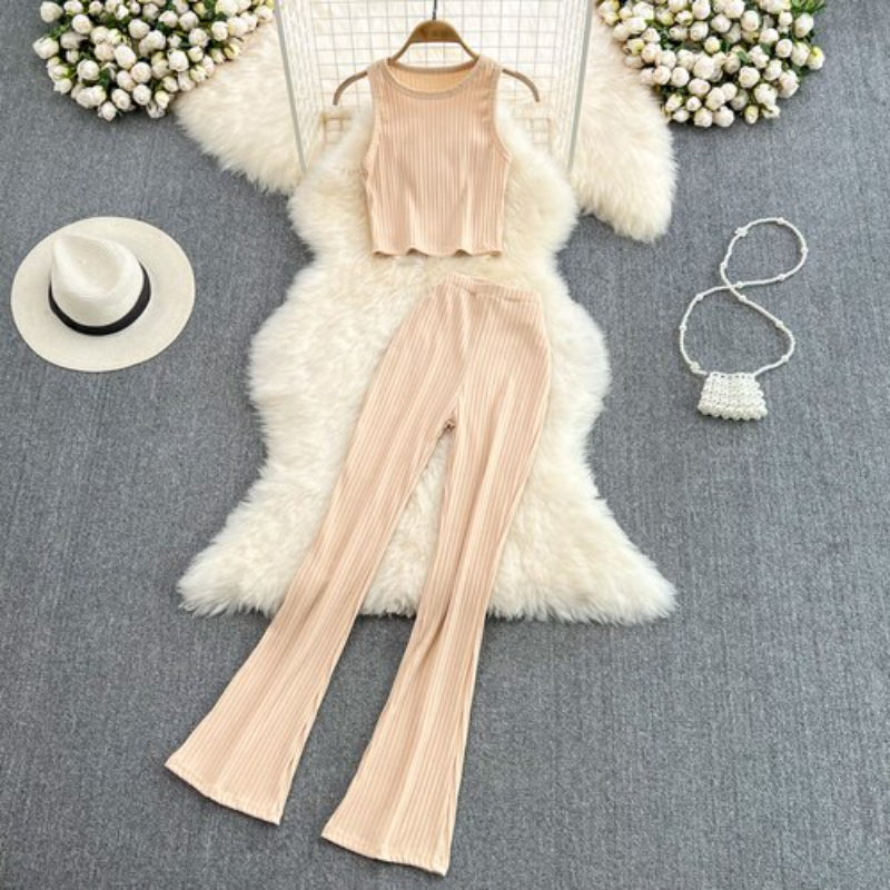 Casual Vest Sleeveless O-Neck 2 Piece Set-Soco Hoodie