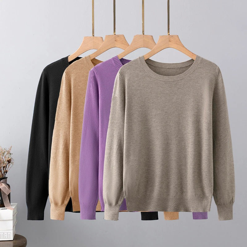 Cashmere O-Neck Solid Long-Sleeved Pullover For Women-Soco Hoodie