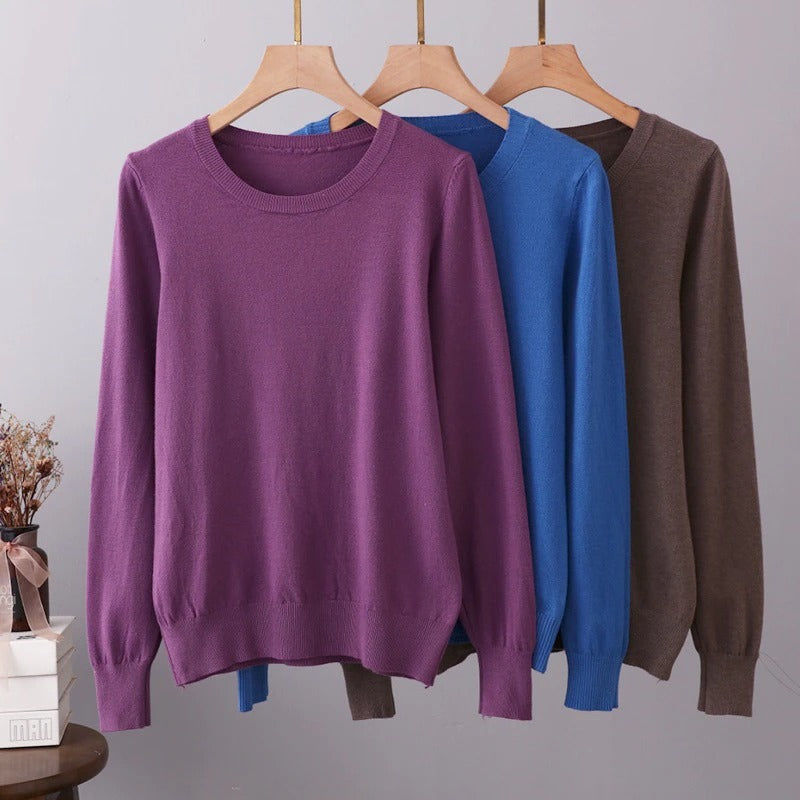 Cashmere O-Neck Solid Long-Sleeved Pullover For Women-Soco Hoodie