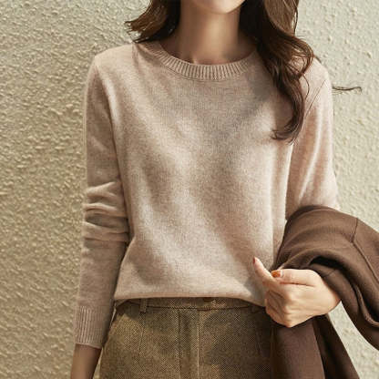 Cashmere O-Neck Solid Long-Sleeved Pullover For Women-Soco Hoodie
