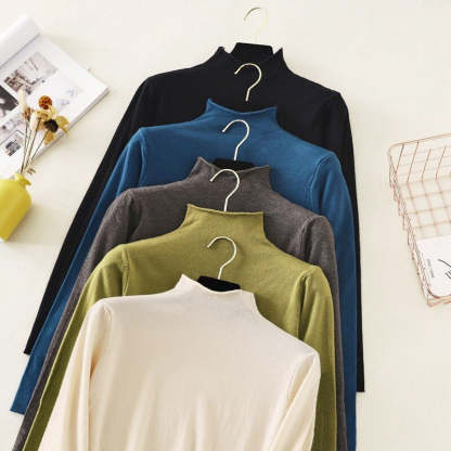 Mock Neck Basic Solid Long Sleeve Jumper For Women-Soco Hoodie