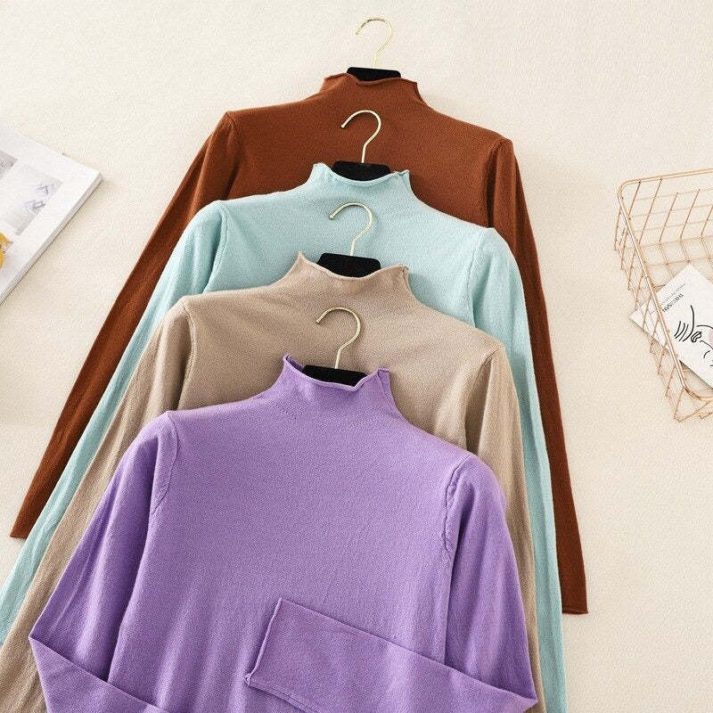 Mock Neck Basic Solid Long Sleeve Jumper For Women-Soco Hoodie