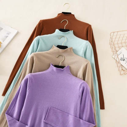 Mock Neck Basic Solid Pullover For Women-Soco Hoodie