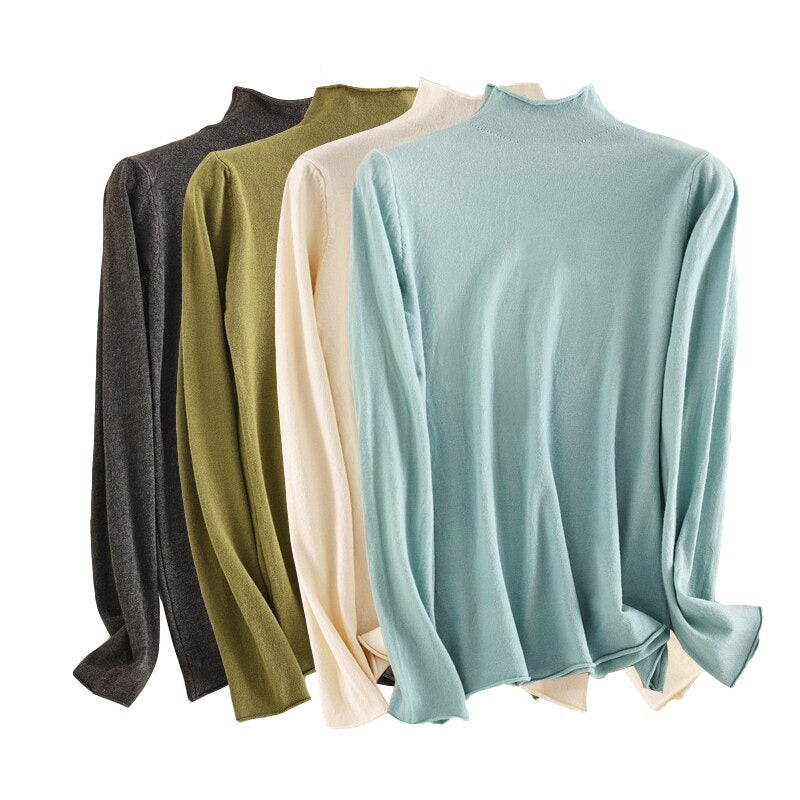 Mock Neck Basic Solid Long Sleeve Jumper For Women-Soco Hoodie