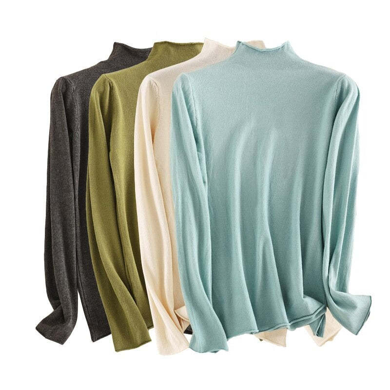 Mock Neck Basic Solid Long Sleeve Jumper For Women-Soco Hoodie