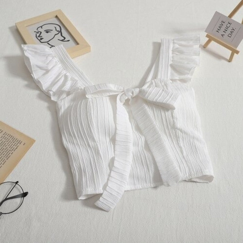 Ruffled Sleeveless Bow Tie Camisole Tops For Women-Soco Hoodie