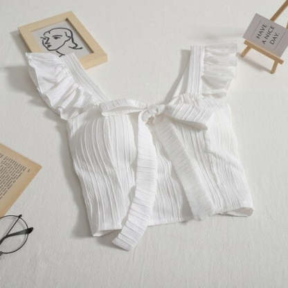 Ruffled Sleeveless Bow Tie Camisole Tops For Women-Soco Hoodie