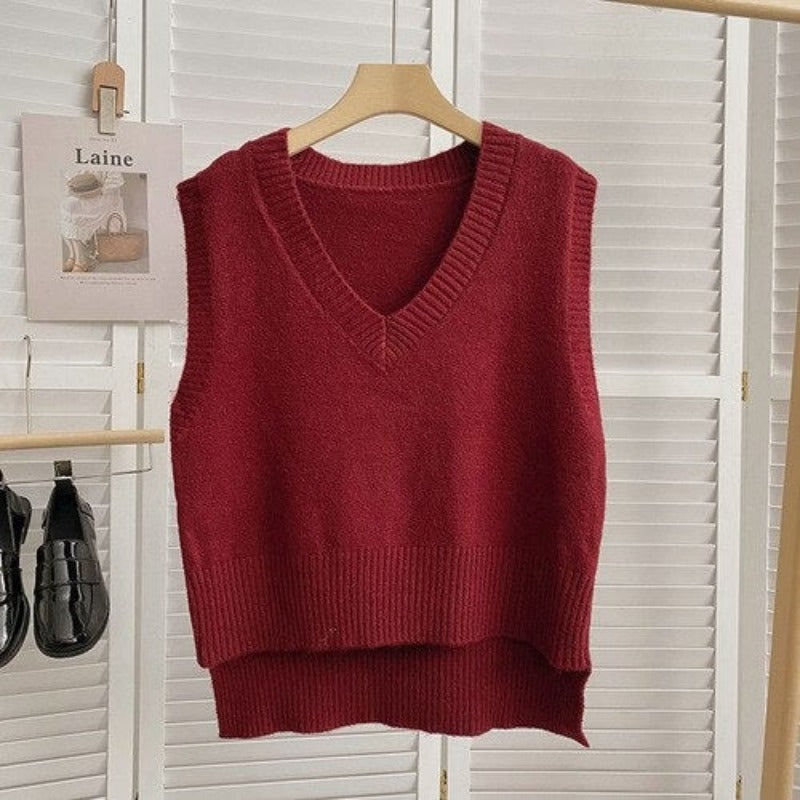 Loose Knitted V-Neck Sweater Vest For Women-Soco Hoodie
